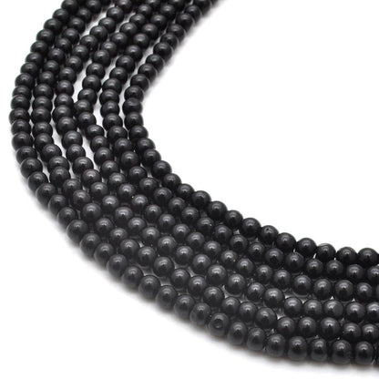 Natural black onyx plain round beads 12.5 inch strand - front view
