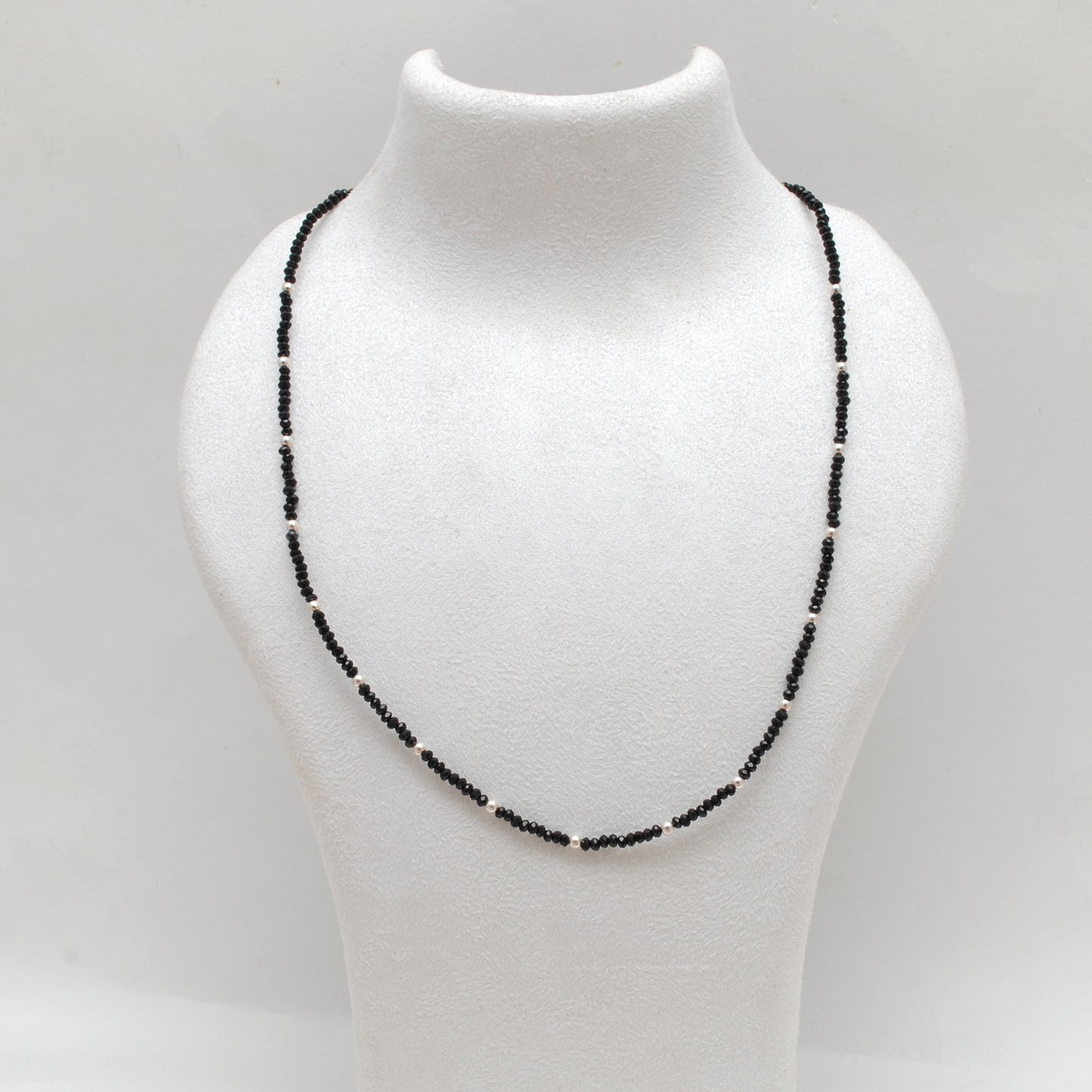 Natural Black Spinel Beaded Necklace - Front View Handmade Gemstone