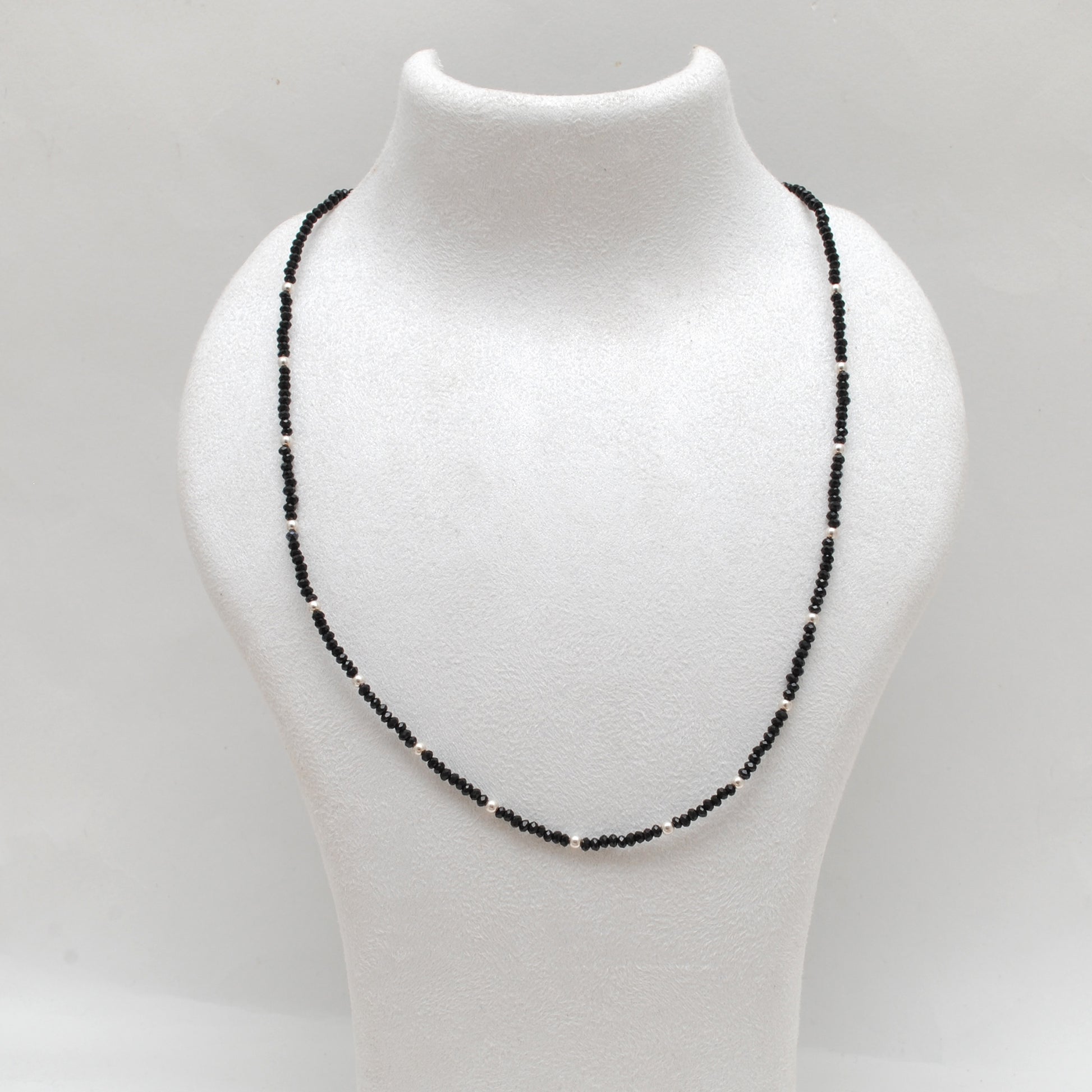 Natural Black Spinel Beaded Necklace - Front View Handmade Gemstone