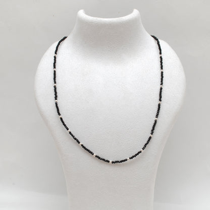 Natural Black Spinel Beaded Necklace - Front View Handmade Gemstone