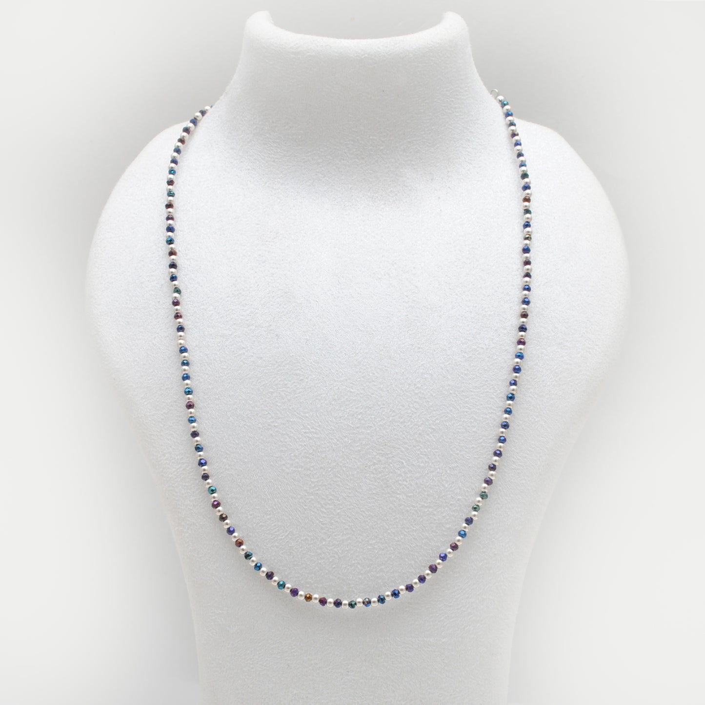 Natural Black Spinel Blue Mystic Beaded Charm Necklace - Front View