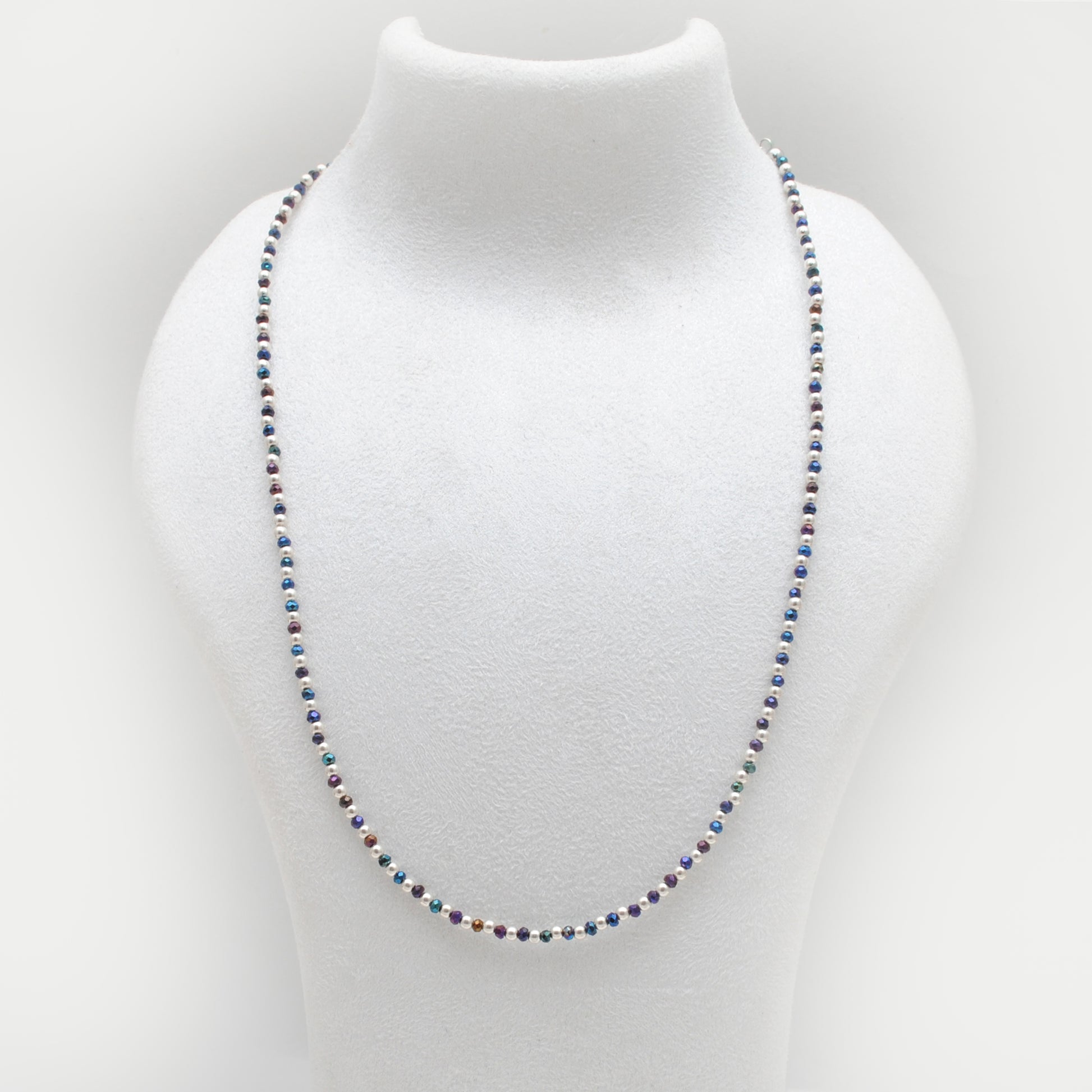 Natural Black Spinel Blue Mystic Beaded Charm Necklace - Front View