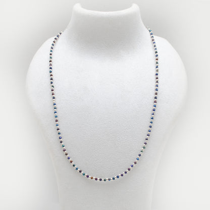 Natural Black Spinel Blue Mystic Beaded Charm Necklace - Front View