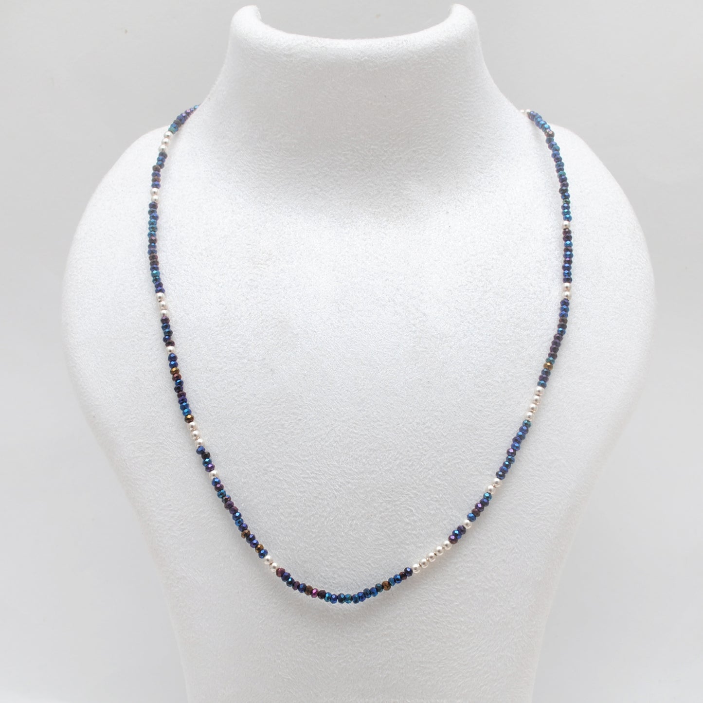 Natural Black Spinel Blue Mystic Coated Beaded Necklace - Front View
