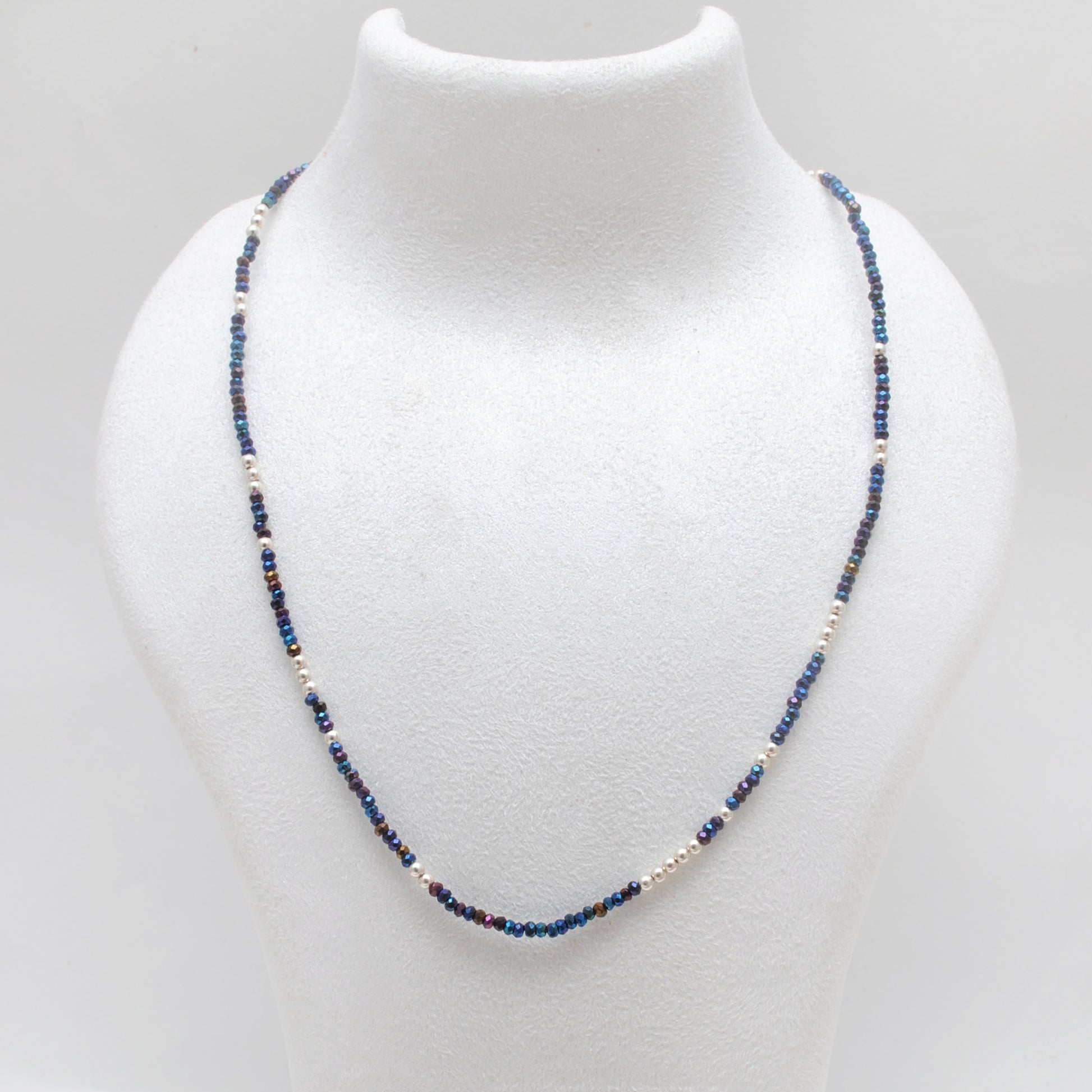 Natural Black Spinel Blue Mystic Coated Beaded Necklace - Front View