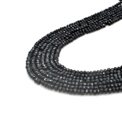 Natural black spinel rondelle faceted beads 4mm 14 inch strand - front
