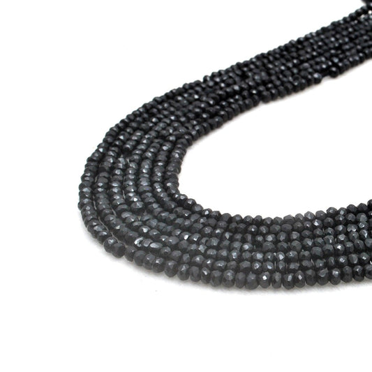 Natural black spinel rondelle faceted beads 4mm 14 inch strand - front