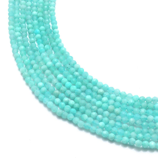 Natural blue amazonite round faceted beads 3-3.5mm 12.5 inch - front