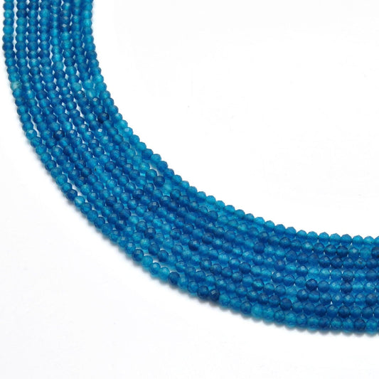 Natural blue apatite faceted round beads 12.5 inch strand - front