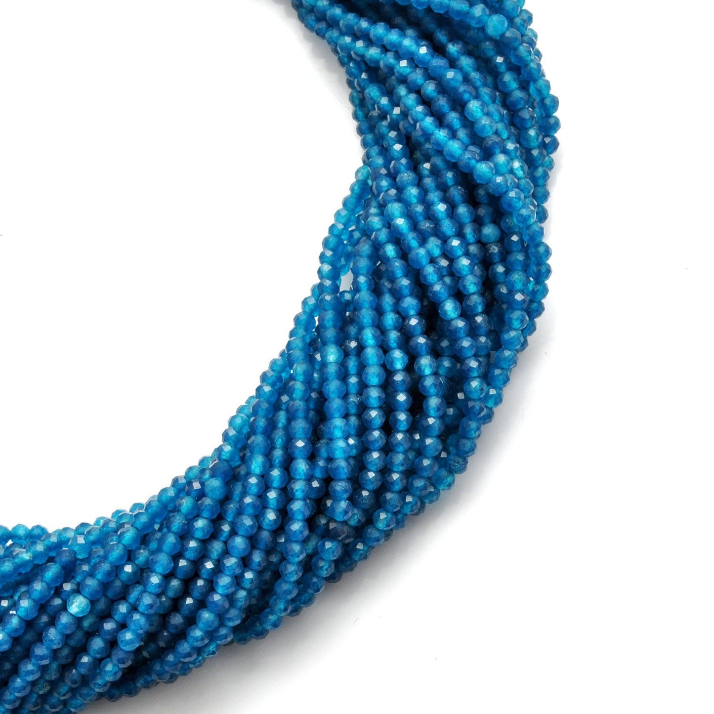 Natural blue apatite round beads 12.5 inch - overhead flat lay