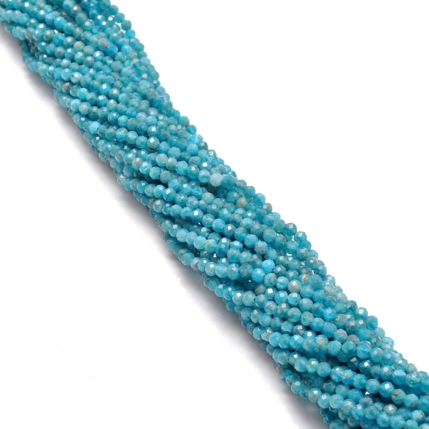 Natural blue apatite round beads 12.5 inch - overhead flat lay v2