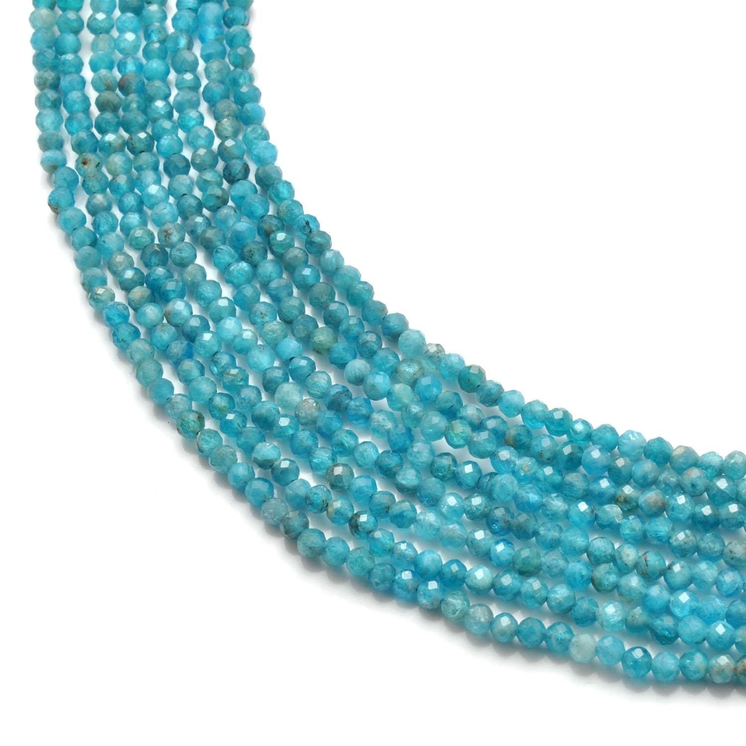 Natural blue apatite round faceted beads 12.5 inch strand - front v2