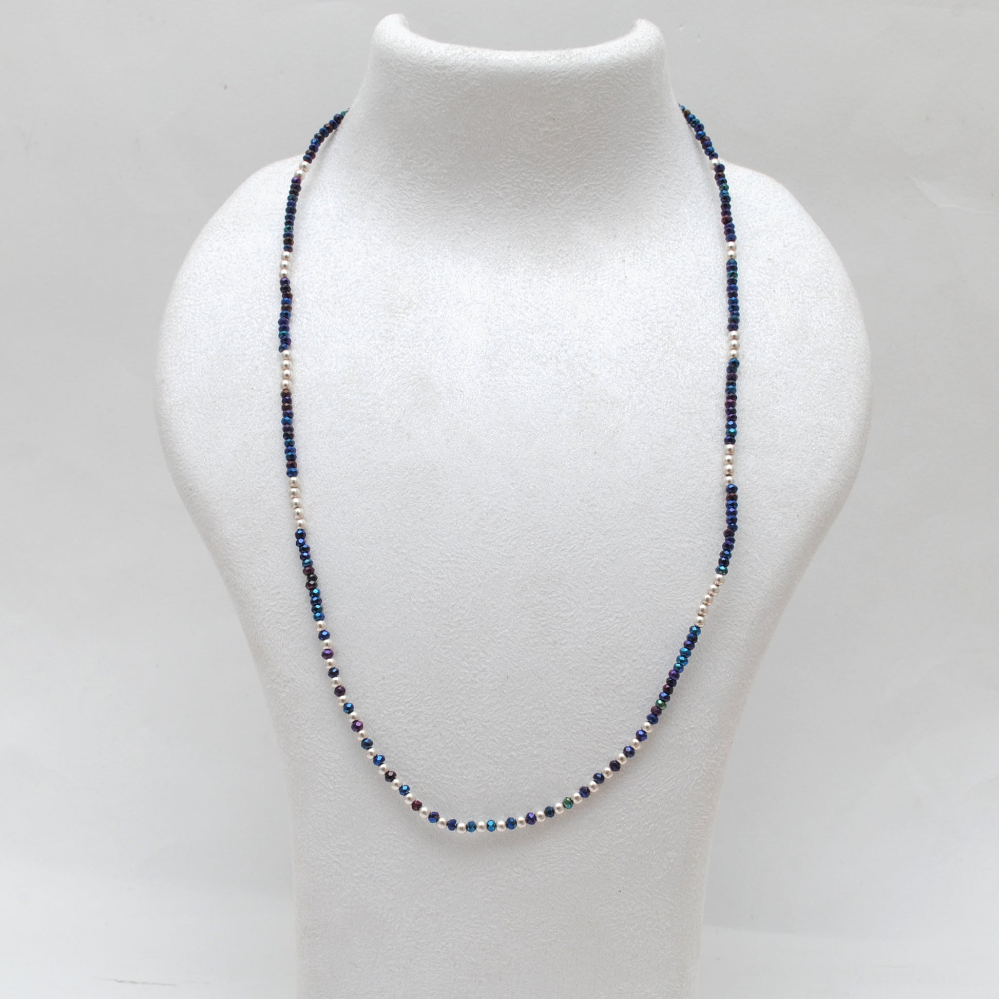 Natural Blue Mystic Coated Faceted Beaded Charm Necklace - Front View