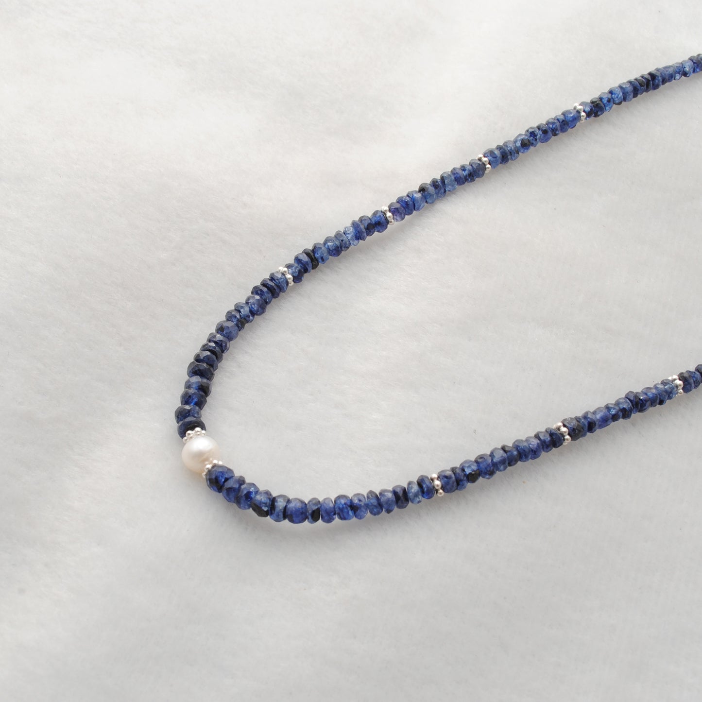 Natural Blue Sapphire Gemstone Necklace September Birthstone - Side View