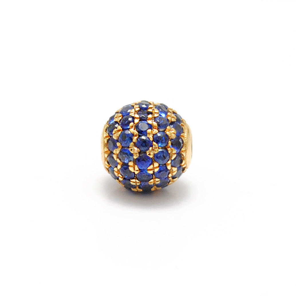 Natural Blue Sapphire Pavé Ball Bead 14K Gold – Close-Up Detail