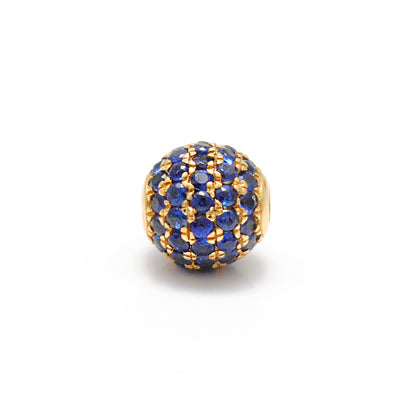 Natural Blue Sapphire Pavé Ball Bead 14K Gold – Close-Up Detail