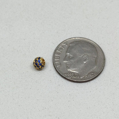 Natural Blue Sapphire Pavé Ball Spacer Bead 14K Gold – Close-Up Detail