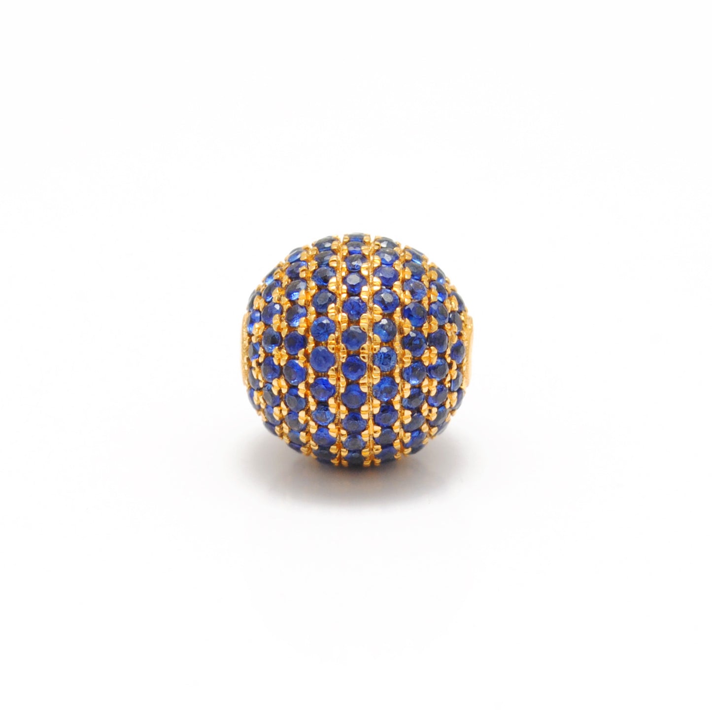 Natural Blue Sapphire Pavé Sphere Bead 14K Gold – Close-Up Detail
