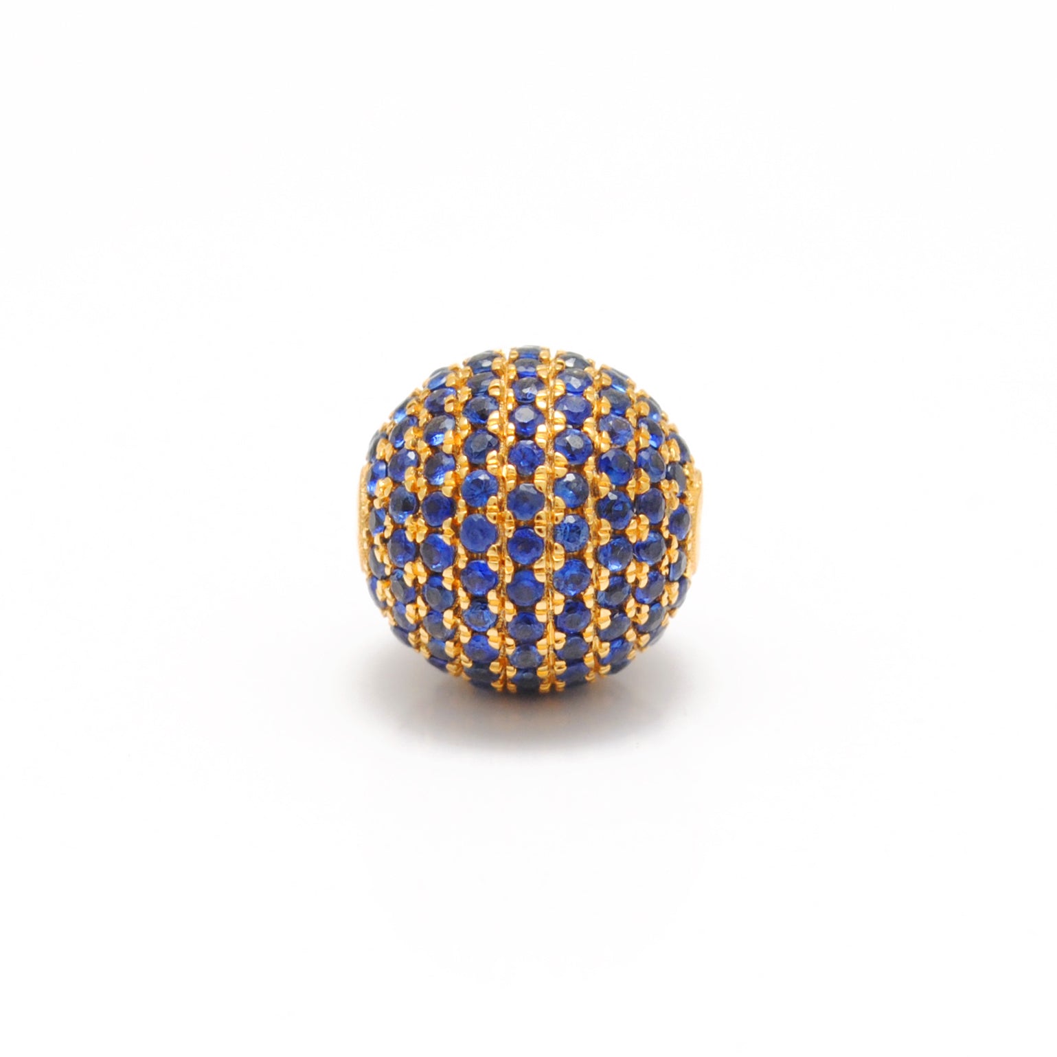 Natural Blue Sapphire Pavé Sphere Bead 14K Gold – Close-Up Detail