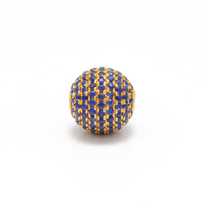 Natural Blue Sapphire Pavé Sphere Bead 14K Gold – Close-Up Detail