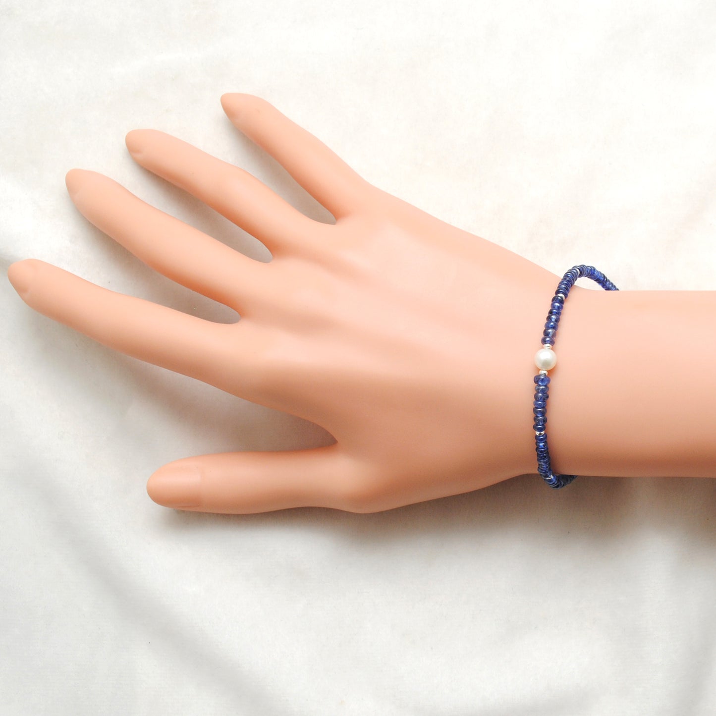 Natural Blue Sapphire Pearl Handmade Beaded Bracelet - Front View