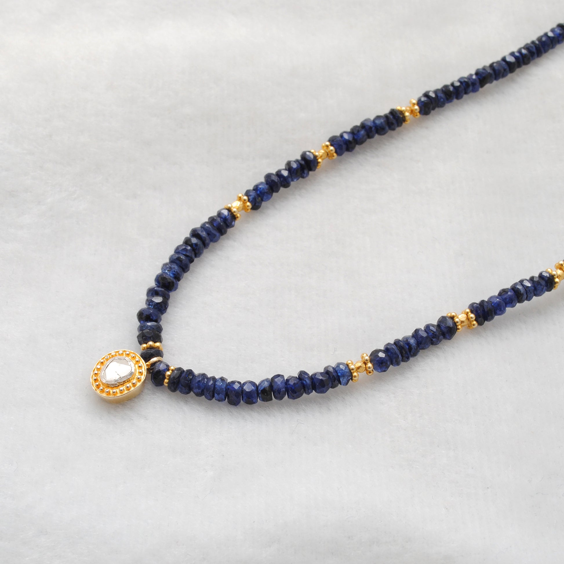 Natural Blue Sapphire Pendant Necklace September Birthstone - Side View