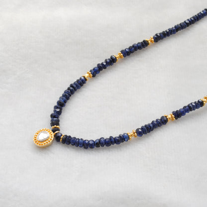 Natural Blue Sapphire Pendant Necklace September Birthstone - Side View