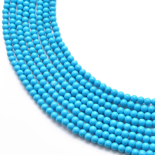 Natural blue turquoise round beads 3-3.5mm - front view strand for jewelry making