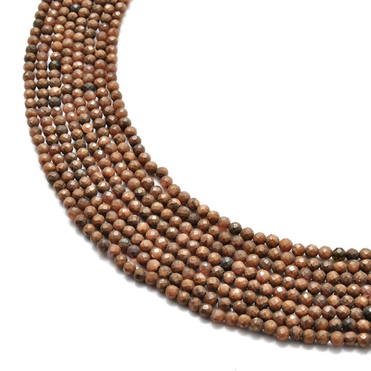 Natural camel jasper round faceted beads 15 inch strand - front view