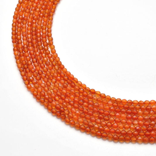 Natural carnelian round faceted beads 14 inch strand - front view