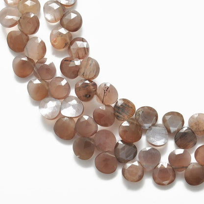 Natural chocolate moonstone faceted heart beads strand - front view