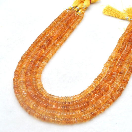 Natural citrine plain tyre beads 16 inch strand - front view golden