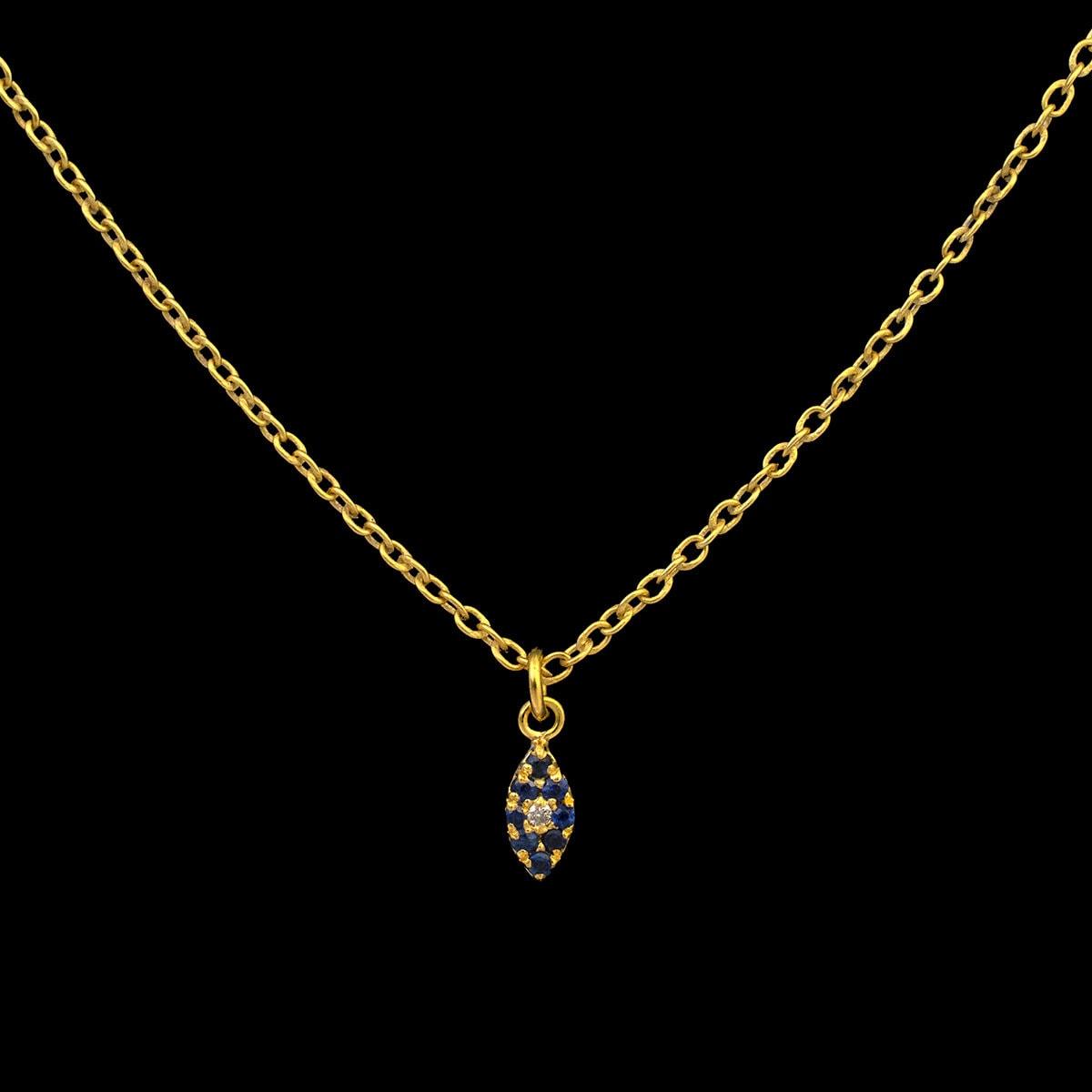 Natural Diamond Blue Sapphire Evil Eye Pendant – Close-Up Detail
