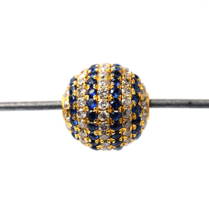 Natural Diamond Blue Sapphire Pavé 8mm Ball 14K Gold – Close-Up Detail