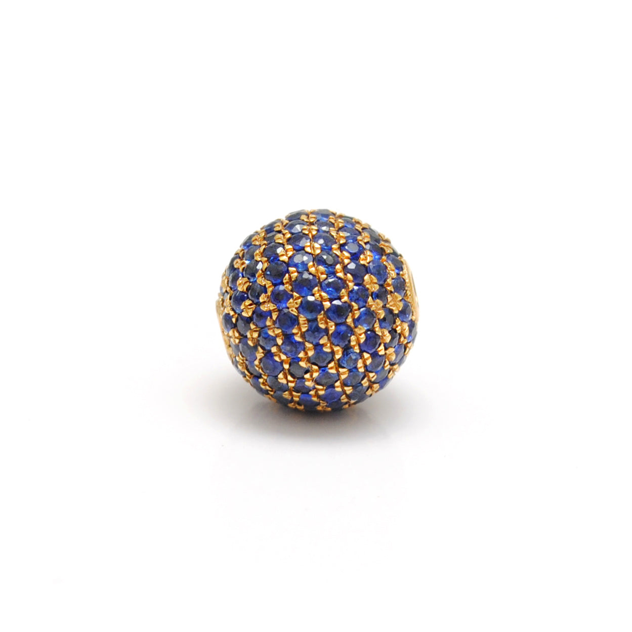 Natural Diamond Blue Sapphire Pavé 8mm Gold Spacer – Close-Up Detail