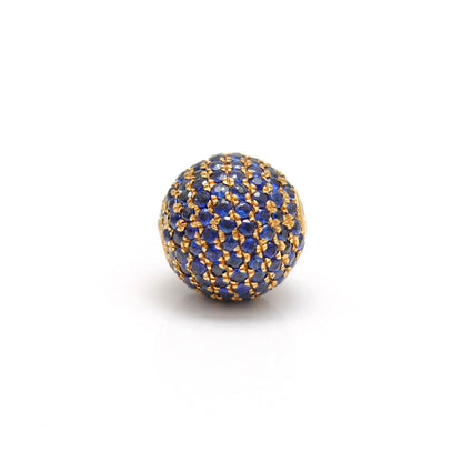 Natural Diamond Blue Sapphire Pavé 8mm Gold Spacer – Close-Up Detail