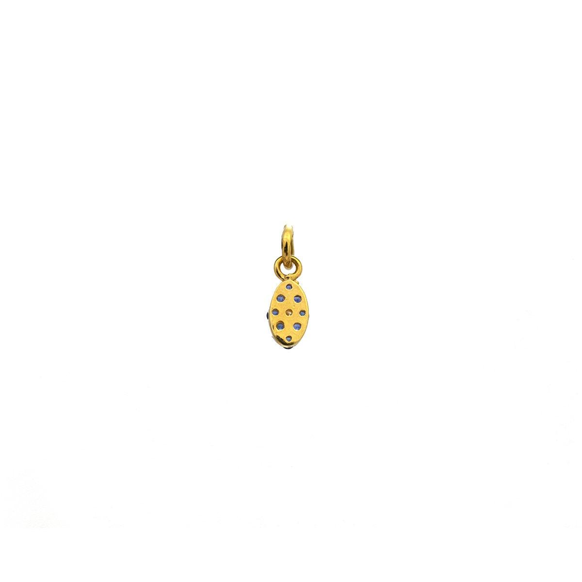 Natural Diamond Blue Sapphire Pavé Gold Charm – Close-Up Detail
