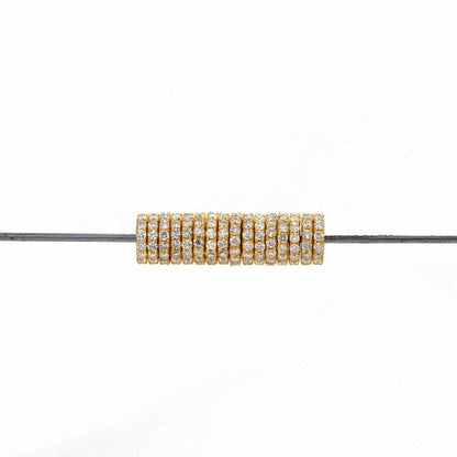 Natural Diamond Pavé 14K Solid Gold Wheel Rondelle Spacer Bead – Front View