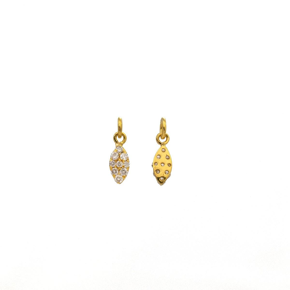 Natural Diamond Pavé 6x3mm Gold Charm Pendant – Close-Up Detail