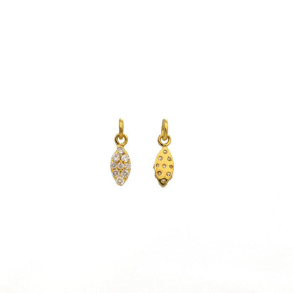 Natural Diamond Pavé 6x3mm Gold Charm Pendant – Close-Up Detail