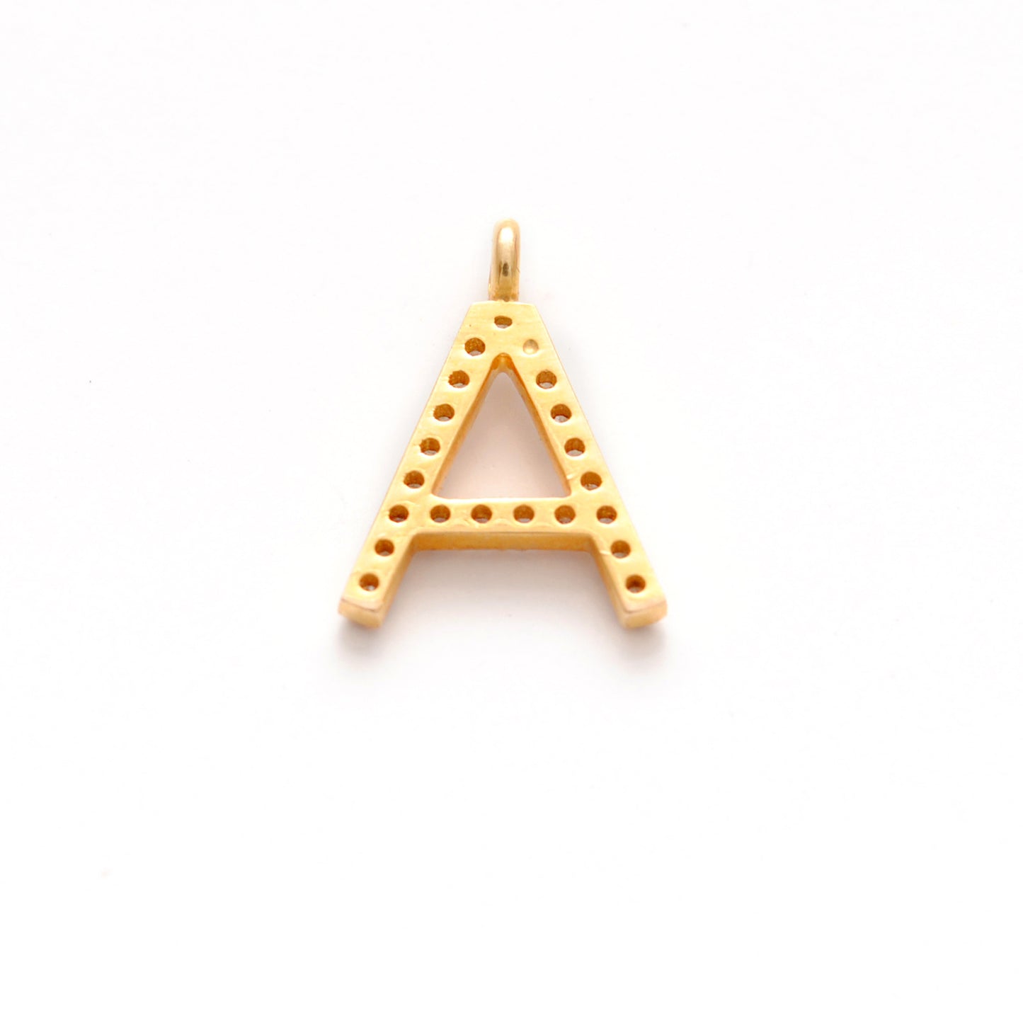Natural Diamond Pavé A Initial Gold Charm – Close-Up Detail