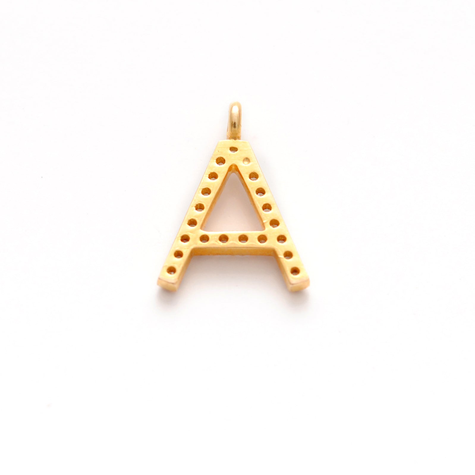 Natural Diamond Pavé A Initial Gold Charm – Close-Up Detail