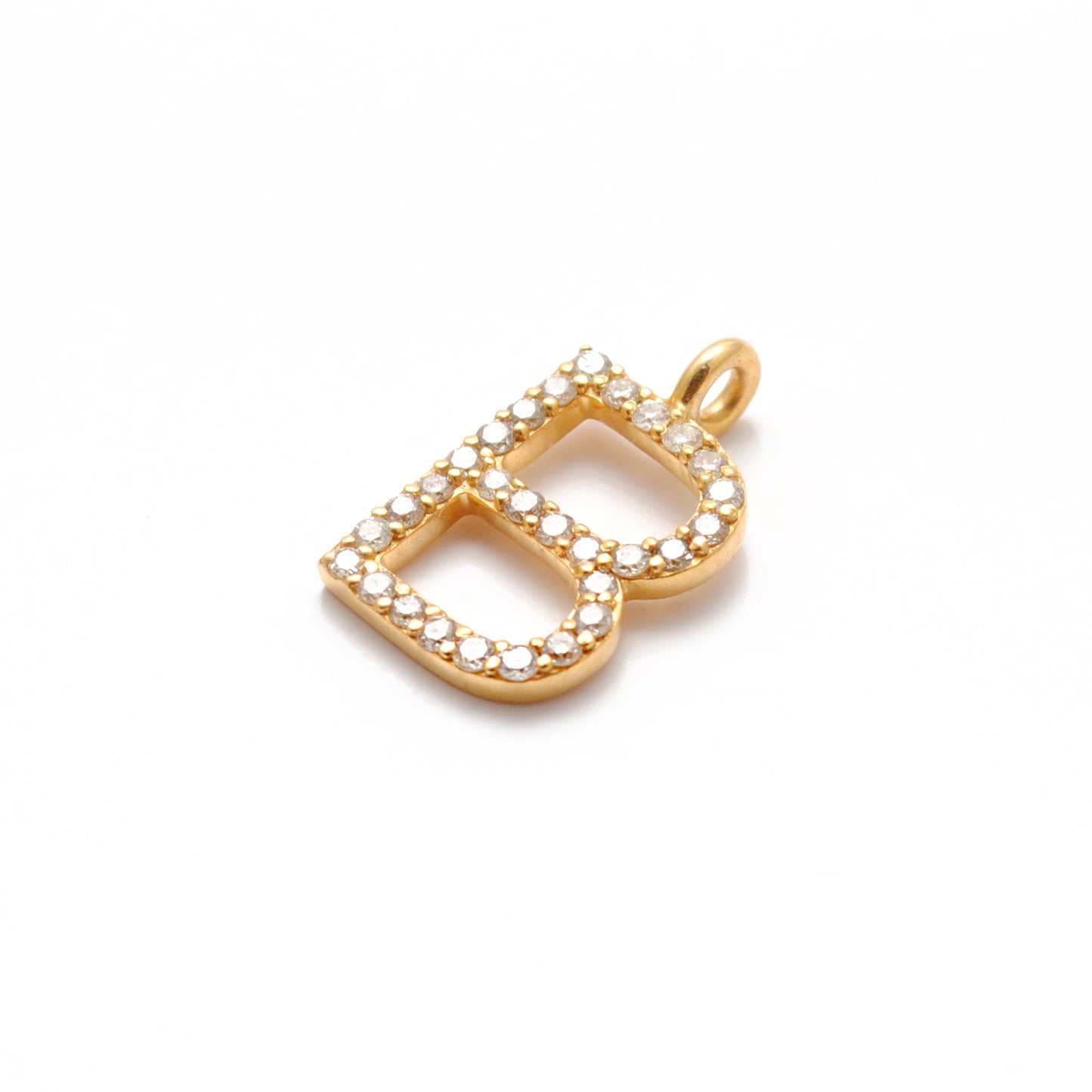 Natural Diamond Pavé B Initial Gold Charm – Close-Up Detail