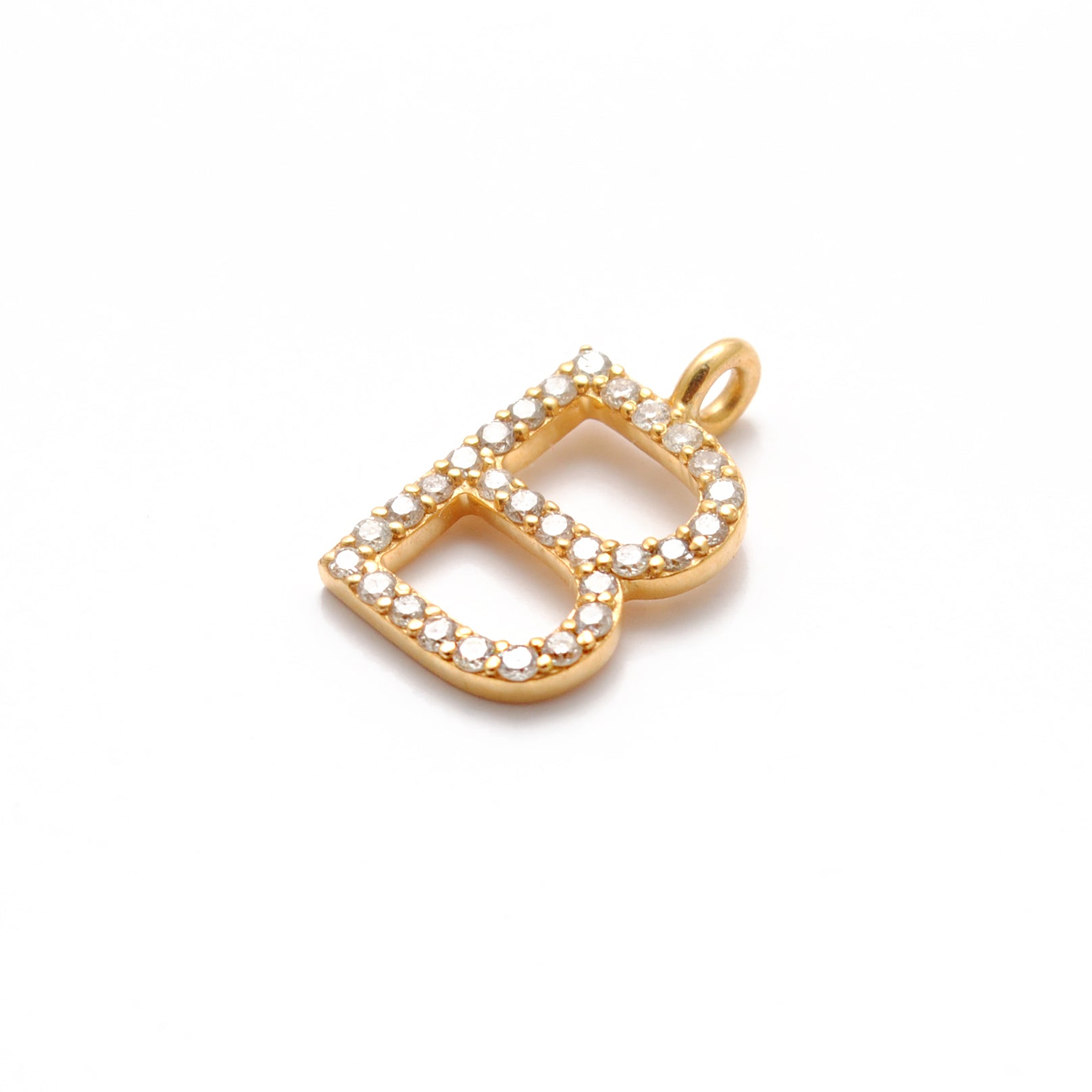 Natural Diamond Pavé B Initial Gold Charm – Close-Up Detail