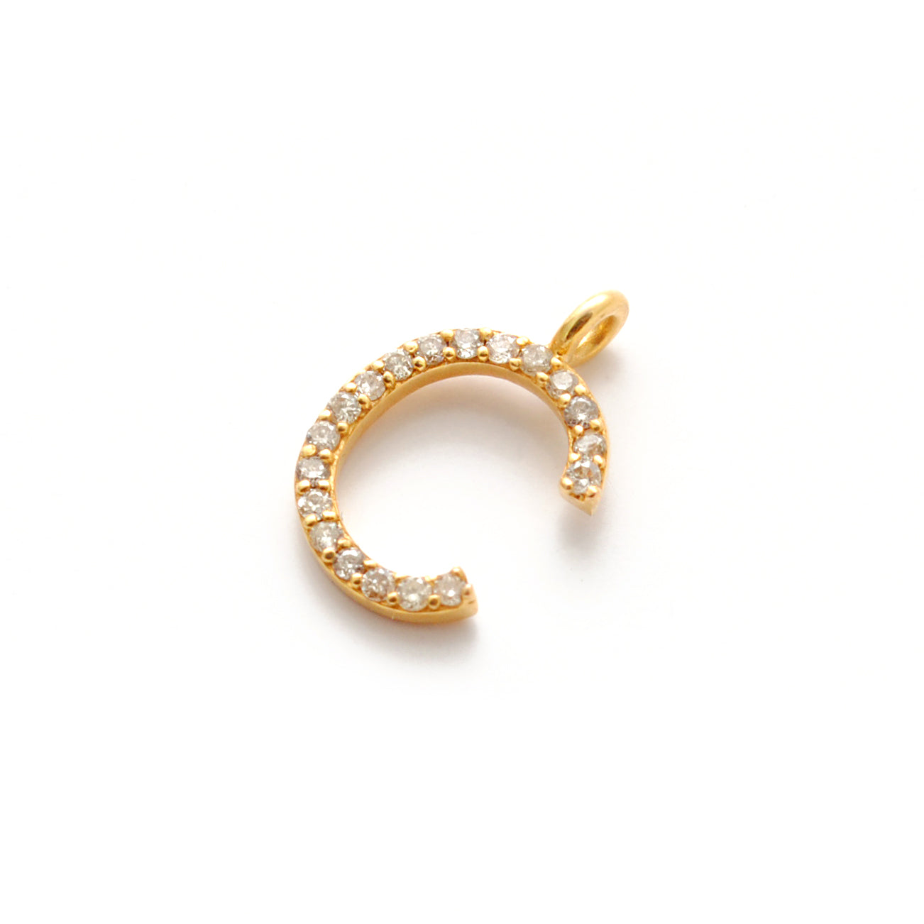 Natural Diamond Pavé C Initial Gold Charm – Close-Up Detail