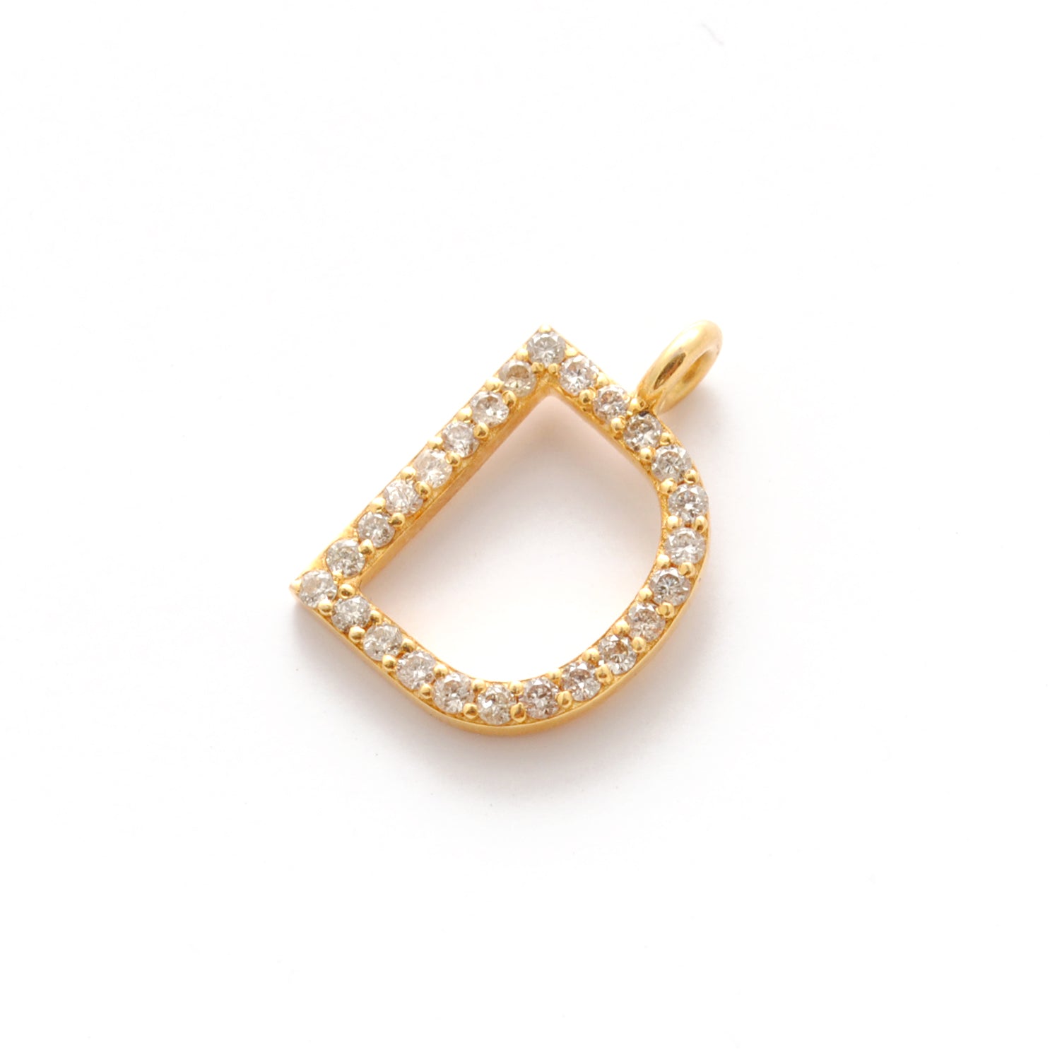 Natural Diamond Pavé D Initial Gold Charm – Close-Up Detail