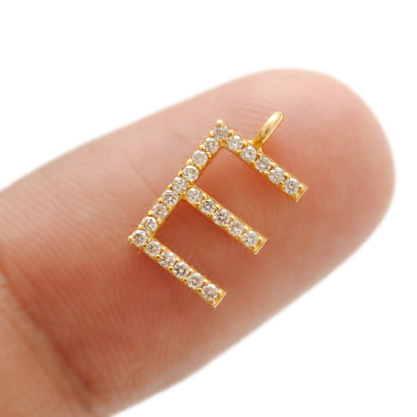 Natural Diamond Pavé E Initial Gold Charm – Close-Up Detail