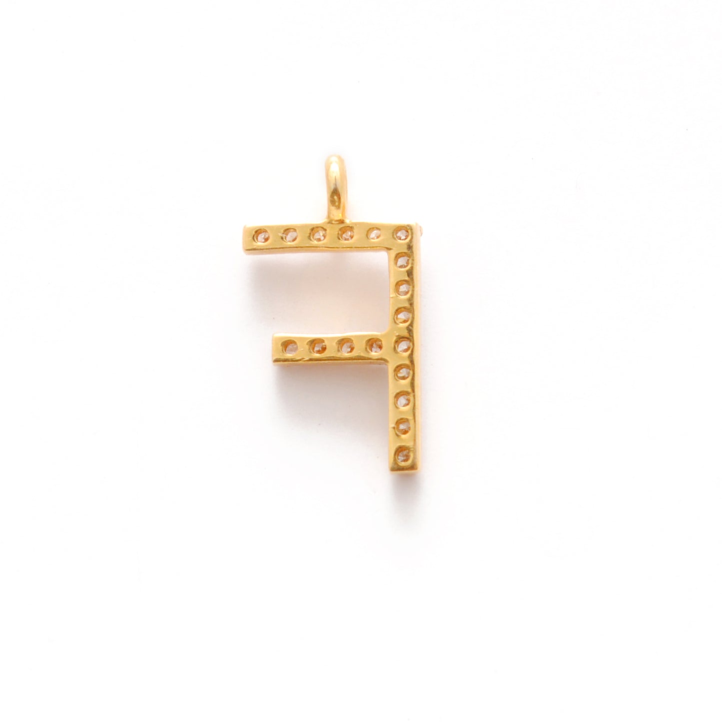 Natural Diamond Pavé F Initial Gold Charm – Close-Up Detail