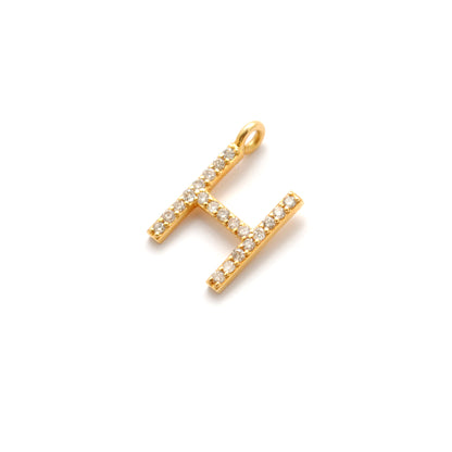 Natural Diamond Pavé H Initial Gold Charm – Close-Up Detail
