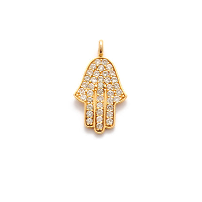 Natural Diamond Pavé Hamsa Hand 14K Gold – Close-Up Detail